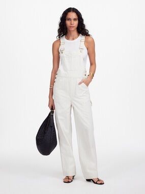 Madewell Denim Relaxed Carpenter Overalls in Ecru Pinstripe